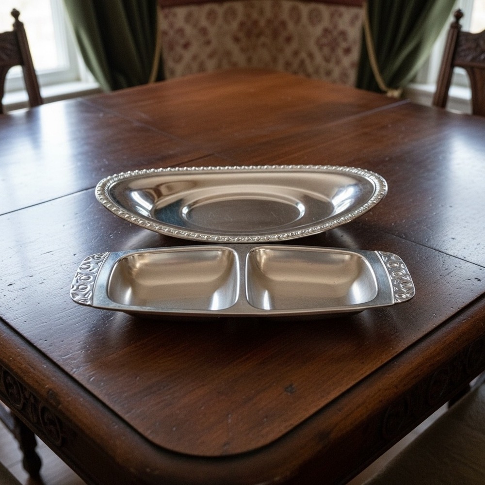 Alessi Italy 4057 Divided Dish & International Stainless Oval Platter Set Silver